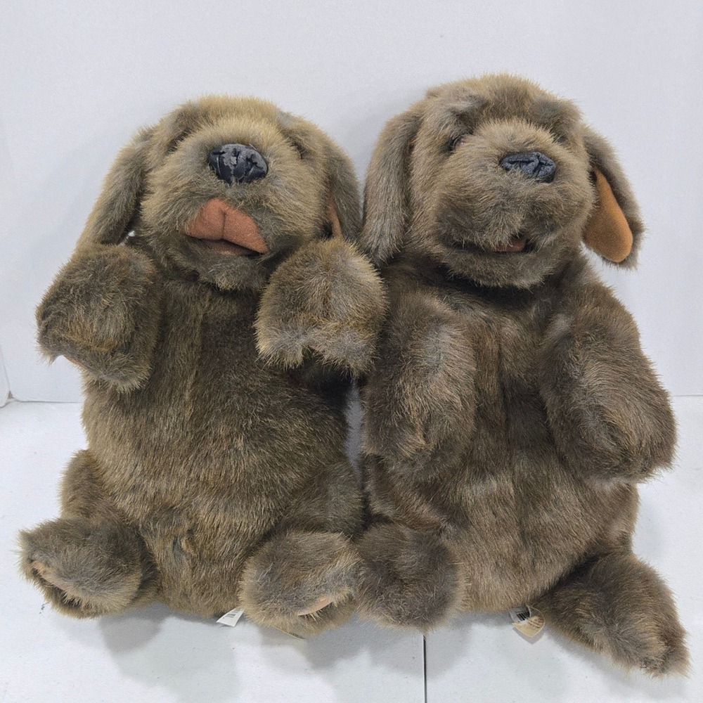 Folkmanis Puppets Brown Shaggy Dog Plush Hand Puppet Set of 2 2006 Brown Furry